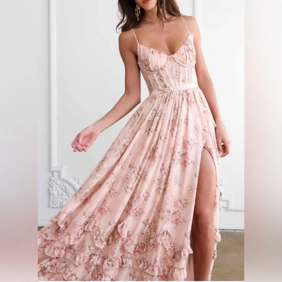 Floral Pink Maxi Dress - Picture 3 of 9